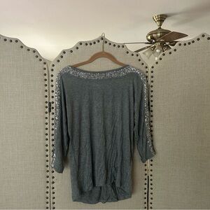 Gray Sequin Cutout Top